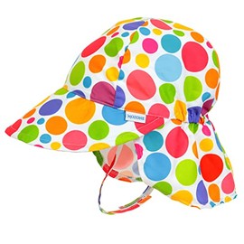 Nozone Better Baby Flap Sun Hat, Wide Brim Breathable Beach Hat with Adjustable Strap, UPF 50+ Protection in Bright Polka Dot, 0-6 Months