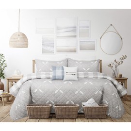 Quilts for King Bed Paddles Bedspreads Soft Bed Summer Quilt Lightweight Microfiber Bedspread-Modern Style Pattern Coverlet for All Season - 3 Piece (1 Quilt, 2 Pillow Shams)