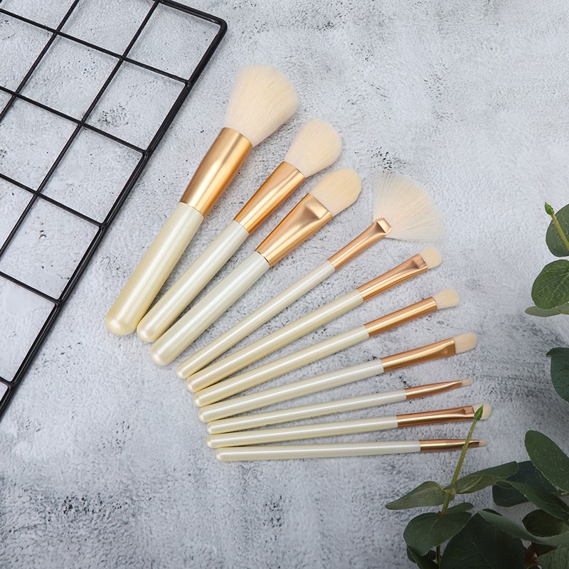 ZOREYA 10pcs Pearl White Portable Professional Makeup Blending Brushes Set