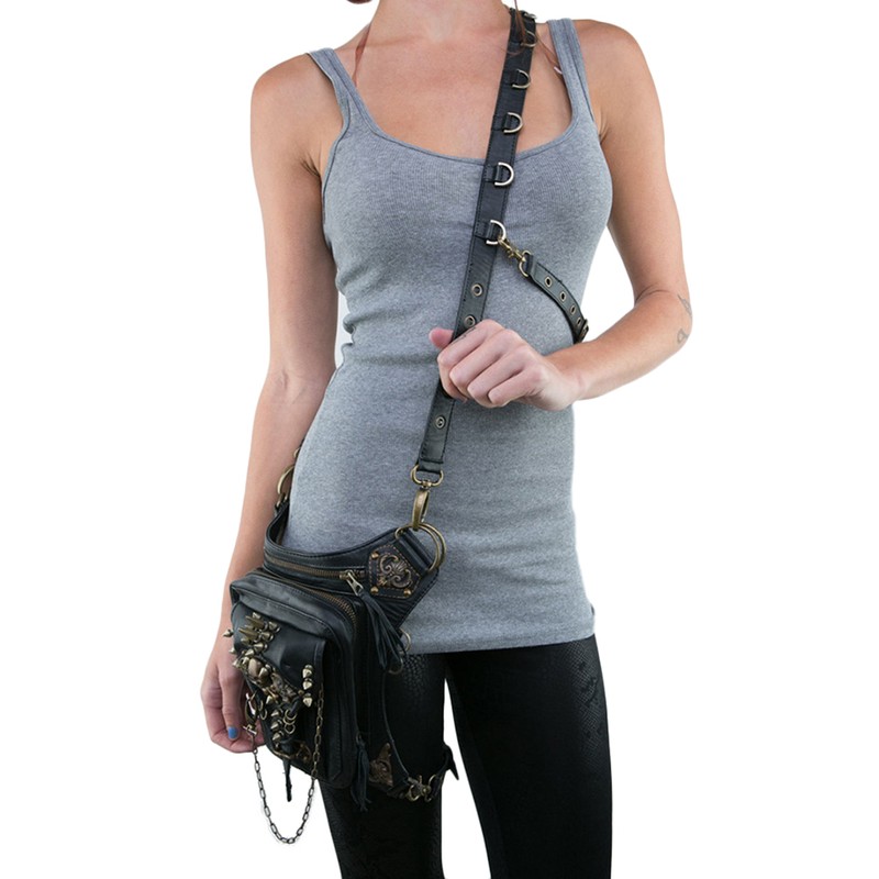 Women Motorcycle Bag PU Leather Steampunk Retro Shoulder Crossbody Bag