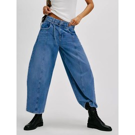 Kedera Women's Barrel Jeans Wide Leg Vintage Mid Rise Y2k Baggy Boyfriend Cropped Ankle Denim Pants Trousers Dark Blue