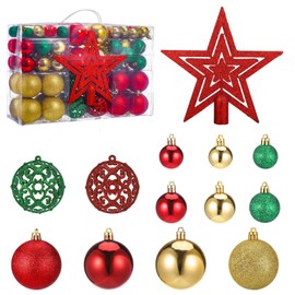 Zocipro 101Pcs Baubles Christmas Decorations, Christmas Tree Baubles Set Diameter Ø 3, 4 and 6cm, Red, Green & Gold Christmas Balls Xmas Tree Baubles with Lanyard, Christmas Tree Balls Decoration