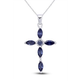 THE JEWEL ZONE 1.43 Ct Simulated Tanzanite Cross Pendant Necklace 14k White Gold Over Sterling Silver