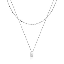 RWQIAN Layered Initial Letter D Necklace Silver for Women,Stainless Steel Tiny Initials Chain Necklace with Capital A-Z Pendant Jewellery Gifts for Teenage Girls 45cm