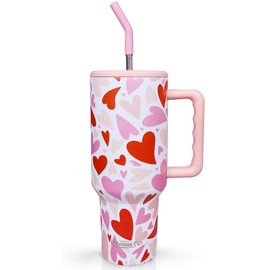 Valentine's Day Gift, Valentine's Day Tumbler 40 oz with Handle and Straw Heart Cup Anniversary Wedding Birthday Gifts for Women Girls Stainless Steel Double Walled Vacuum Insulated Water Bottle