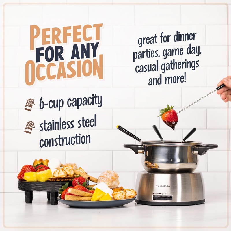 Nostalgia 6-Cup Electric Fondue Pot Set for Cheese & Chocolate