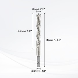 HARFINGTON 2pcs Brad Point Drill Bits 8mm(5/16") Dia 1/4" Hex Shank Drill Metric Brad Point 2.95 Drilling Depth Spiral Twist Drill Bits for Carpenter Woodworking Plastic Rubber, Silver