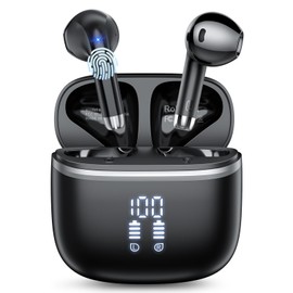 Wireless Earbuds, HiFi Stereo Deep Bass, Bluetooth 5.4 Headphones with 4 ENC Noise Cancelling Mic, 50H Playtime,Bluetooth Earbuds Dual LED Display, IP7 Waterproof Bluetooth Earphones,2025 Black