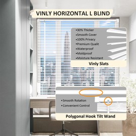 AIRLAJYID Cordless Vinyl Mini L Blinds 46" W x 64" H, 1" Slat White Horizontal Windows L Blind for Door, Shades, Camper, Light Filtering, Interiors, Arrive 1/2 Inch Narrower Indoor