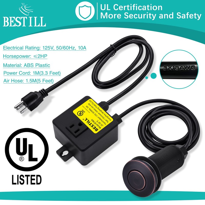 BESTILL Sink Top Garbage Disposal Air Switch Kit, Oil Rubbed