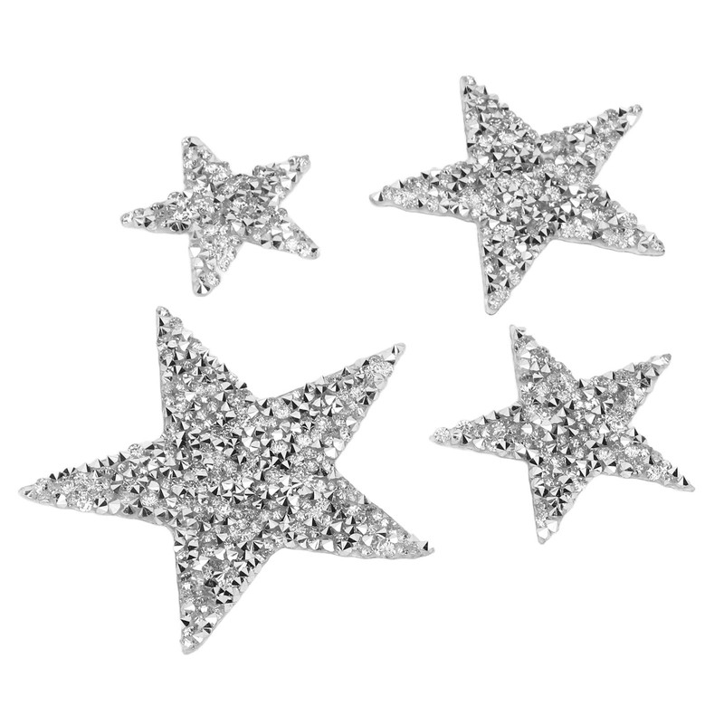 Exquisite Silver Rhinestone Star Patches for Fabric, 20pcs Iron On