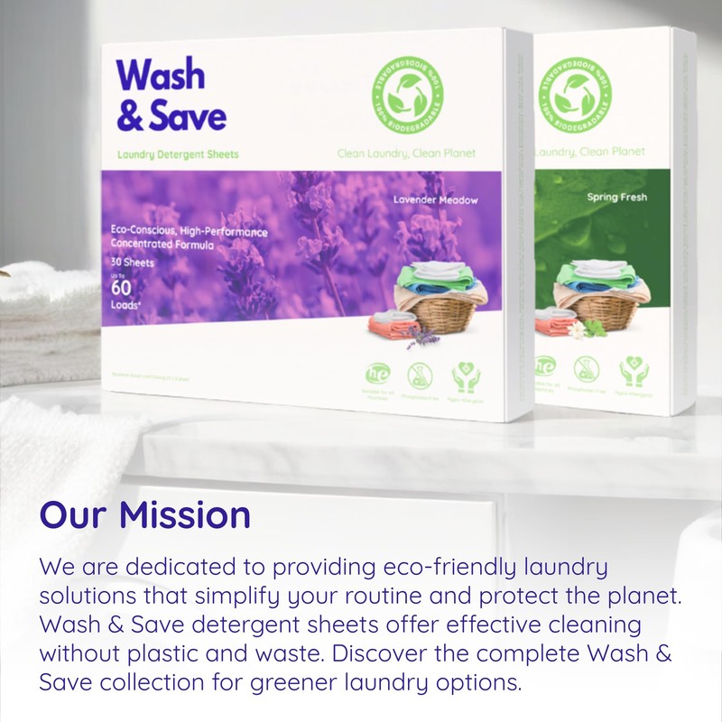 WASH & SAVE Laundry Detergent Sheets (60 Loads, 30 Sheets)
