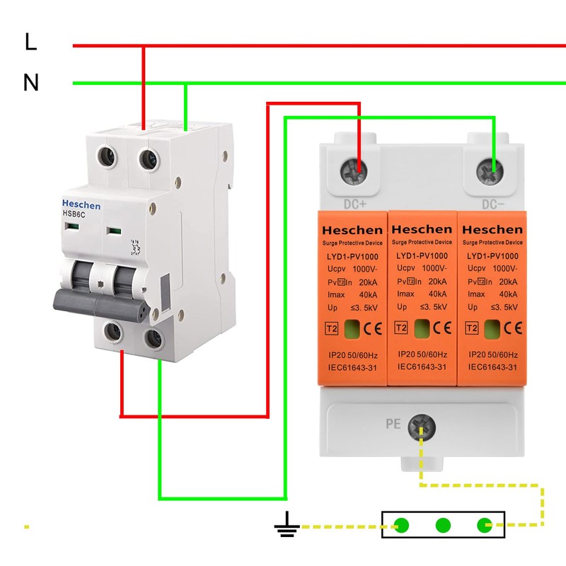 Heschen Surge Protection Device for PV, LYD1-PV1000, 3P 1000VDC 20KA,