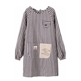 Aiuem Women's Cotton Cooking Clothes, Apron with Sleeves, Men's, Long Sleeve, Waterproof, Striped, Unisex, gray (light gray)