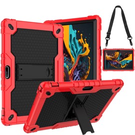 Doemoil case for Dragon Touch Notepad K10, MAX10 Plus Case, Built in Stand Shoulder Strap for FEONAL K118 K101 Veidoo T80 Plus 10.1 inches Tablet (Red/Black)