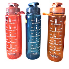 Motivational Water Bottle, 8am to 7pm Hourly Reminders - Daily Water Goal Measures (BPA Free) (Red)