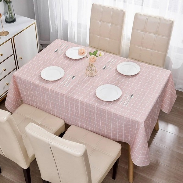 Plastic Tablecloth 1pc 137*180cm Waterproof Pink Checkered PVC Table Cloth