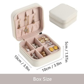 Ginojex Travel Jewelry Box Organizer Case Small Portable PU Leather for Rings Earrings Necklaces Storage Display Box Gift - White
