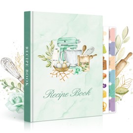 Lanpn Blank Recipe Book Journal for 70 Recipes, Waterproof A5 Empty Cooking Notebook to Organize Your Family Recipe, Leather Cover Cookbook with Stickers to Write in Your Own Recipes, Green