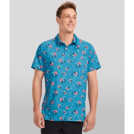 Tipsy Elves Men's Athletic Fit Golf Polo Shirts - Performance 4 Way Stretch Fabric Moisture Wicking Shirt, Blue Par for Corpse, Size Large