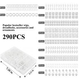 Silver Metal Jewelry for Hair Braids, Dreadlocks & Beards,Braid Clips, Rings, Cuffs as Dreadlock Accessories and Decorations(290Pcs)