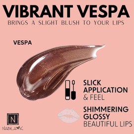 Nabila K Lip Gloss - Moisturizing Lip Color Derived from Natural Pigments for Shimmery Sheen - Cruelty-Free, No Sulfates, Parabens, Phthalates - 0.25 oz - Pearlized - Vespa