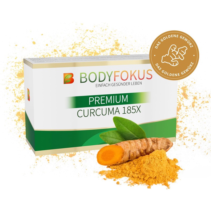 BodyFokus Premium Curcuma 185X - Turmeric Capsules High Dose Made