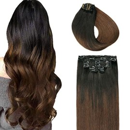 SURNEL Clip in Hair Extensions Natural Hair Black to Medium Brown #1B/4 Remy Human Hair Extensions 6 Pieces 100g 14 Inch Clip in Hair Extensions (#1B/4-14 Inch)