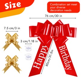 Tikplus Large Bow for Car, Gift Bow Large XXL 76 cm, Red Giant Car Bow with 2 Pieces Gold Small Bows and 2 Pieces Suction Cup for Car Decoration Happy Birthday 18th Birthday