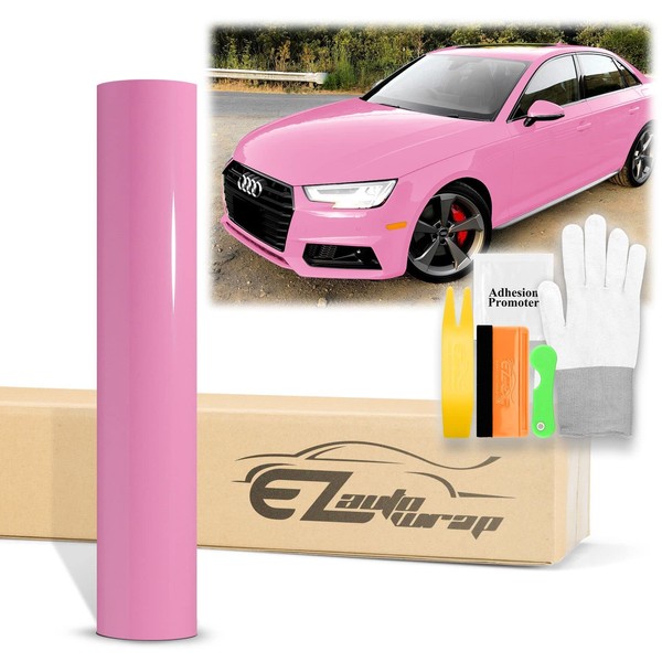 EZAUTOWRAP 60"x84" (5FTx7FT) Premium Super Gloss Light Pink High Glossy
