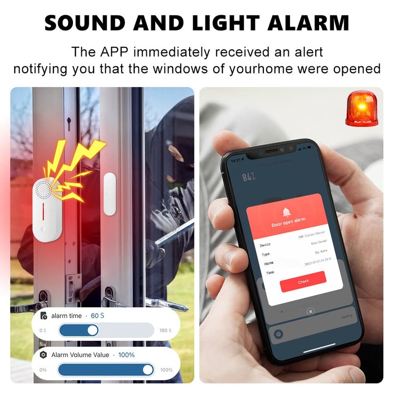 UanTii Tuya WiFi Door Window Detector with Light Sound Alarm
