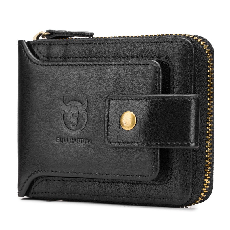 Leather Bifold Zipper Wallet for Men Travel Purse Pouch Gift