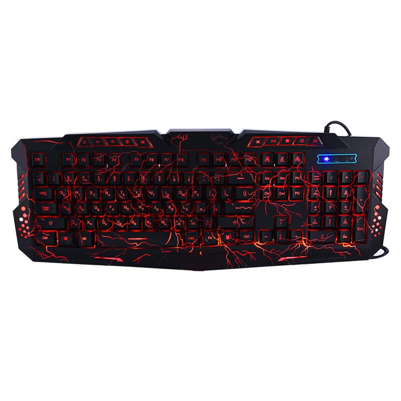 Wired 3 Color Backlit Gaming Crack Bilingual Keyboard with Multimedia