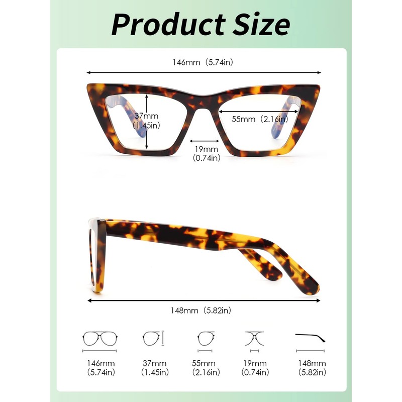 GLINDAR Cat Eye Blue Light Locking Glasses Vintage Narrow Square