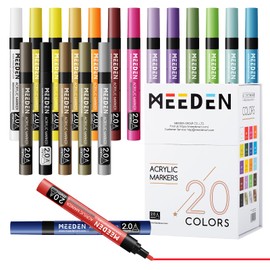 MEEDEN Artist Acrylic Markers Set: 20 Colors Press to Release Paint Markers with Reversible Medium & Fine Tips - Waterproof Art Markers Pens for Art Studio, Classroom, School, Office, Home Use