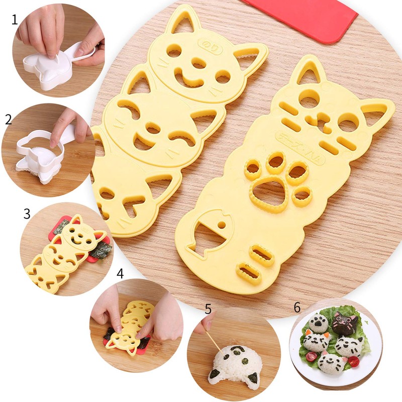 VANVENE Small Rice Ball Mold Sets Lovely Cat Pattern DIY