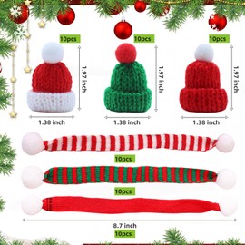 YGbridge - Juego de mini sombreros de Papá Noel y bufanda de Navidad, 60 mini sombreros para manualidades, decoraciones de Navidad para adornos de árboles, manualidades y manualidades, decoración de