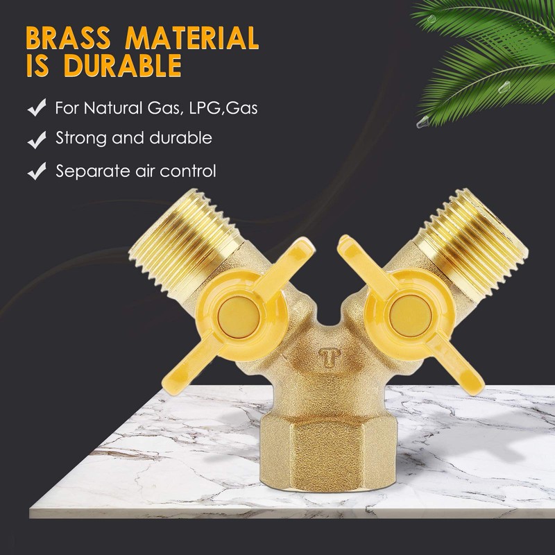 kesoto 1 Pc Brass Two Way Natural Gas Pipe Splitter