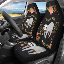 chaqlin chaqlin Funny Sloth Print Autositzbezge + Rckenlehnenbezug hinten + Sitzbezug hinten Autositzbezge Komplettset mit 4 Teilen Niedliches Faultier Autozubeh?r, Universal-Passform, Schwarz