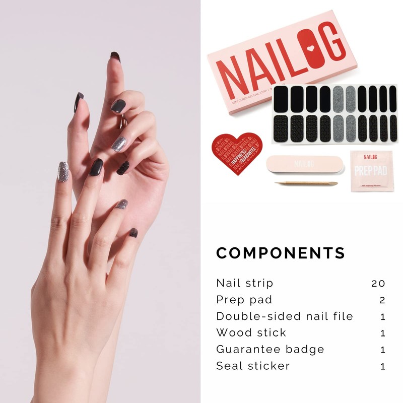 NAILOG Semi-Cured Gel Nail Strips, 20 Strips, Long Lasting, Salon-Quality,