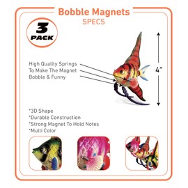 COTA Global Angelfish Refrigerator Bobble Magnets Set of 3 - Assorted Color Fun Cute Sea Life Animal Bobble Head Magnets for Kitchen Fridge, Home Decor, Cool Office and Decorative Novelty - 3 Pack