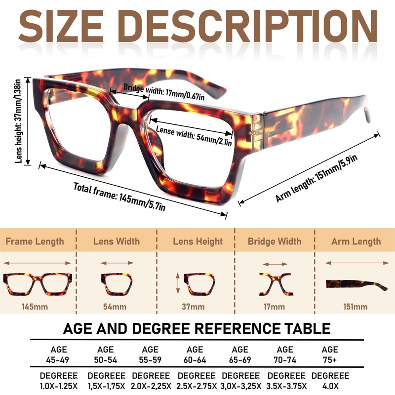 REAVEE 3 Pack Thick Frame Reading Glasses for Women Men,