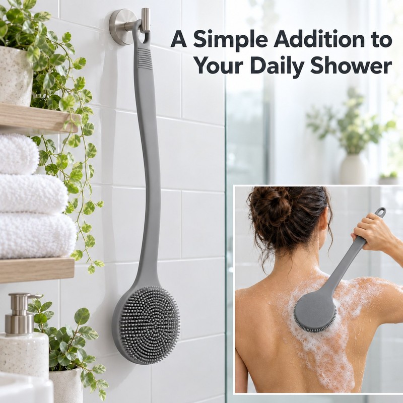 Silicone Back Scrubber for Shower – Long Handle Bath Body