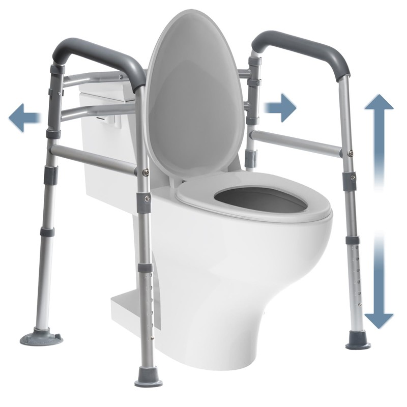 Toilet Safety Rails, Height-Adjustable, Foldable, Tool-Free Assembly, for Elderly, Seniors,