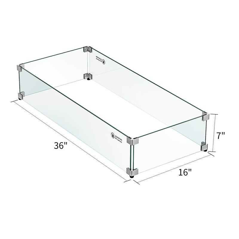 Skyflame 36" X 16" Rectangular Fire Pit Glass Wind Guard