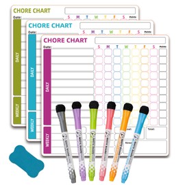 Magnetic Chore Chart for Refrigerator, ZACHMEST 3 Pieces Dry Erase Behavior Chore Charts & 6 Markers & Eraser Reward Weekly Chart for Adults Family Daily Responsibility