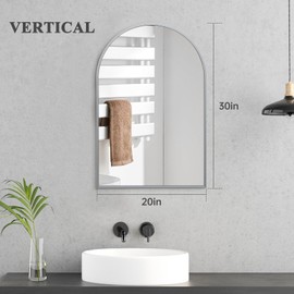 Minuover 20" x 30" Silver Arched Mirror, Arch Bathroom Vanity Mirror and Wall Decor Mirror, Modern Aluminum Alloy Metal Frame Arch Mirror for Bathroom, Living Room, Bedroom, Entryway