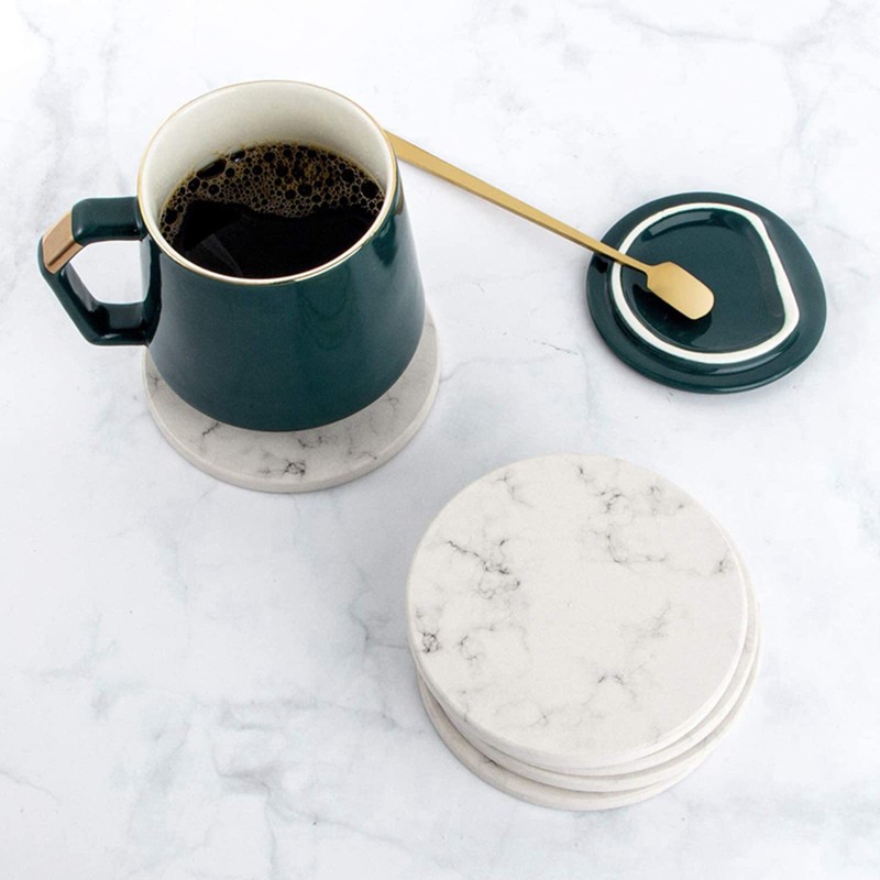 PERCEA Posavasos de Cerámica, Posavasos Redondo Diseño de Mármol, Juego