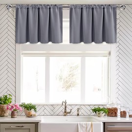 XWZO Short Curtains for Small Window, Blackout Curtains with Rod Pocket, RV Camper Window Curtains Tiers, Room Darkening Drapes for Kitchen, Bedroom, Bathroom and Basement, Grey, 42W x 30L, 2Pcs