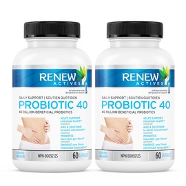 Renew Actives Double Strength Probiotic: High Potency Probiotic 40 Billion CFU - Probiotics for Men and Women for Digestive Health & Favourable Gut Flora - Daily Support for Both Men and Women. Probiotic 40 Supplement - 60 Capsules (2 Packs)